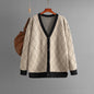 Autumn Winter Long Sleeved Sweater V Neck Loose Button Plaid Cardigan Coat