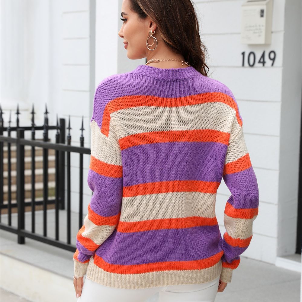 Autumn Winter Sweater Stitching Wide Striped Pullover Base Knitwear Sweater