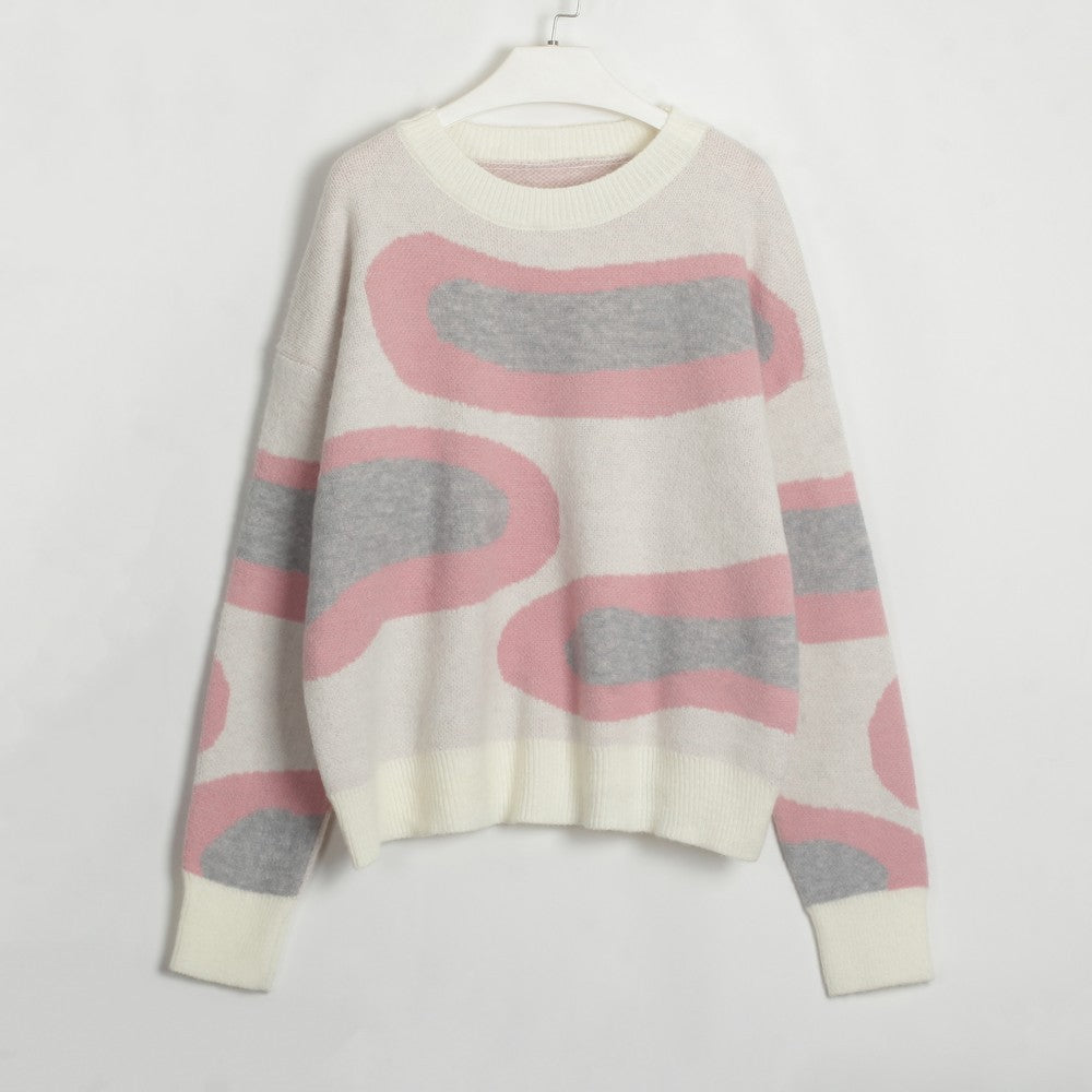 Autumn Winter Contrast Color Irregular Asymmetric Cloud Sweater Pullover