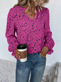 Autumn Women Floral Pullover V neck Ruffled Sweet Long Sleeve Printed Shirt