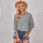 Women Clothing Autumn Top Women Solid Color round Neck Knitted Sweater