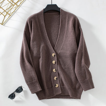 Elegant Knitted Cardigan Women Autumn Winter Women Plain Single Breasted Sweater Coat