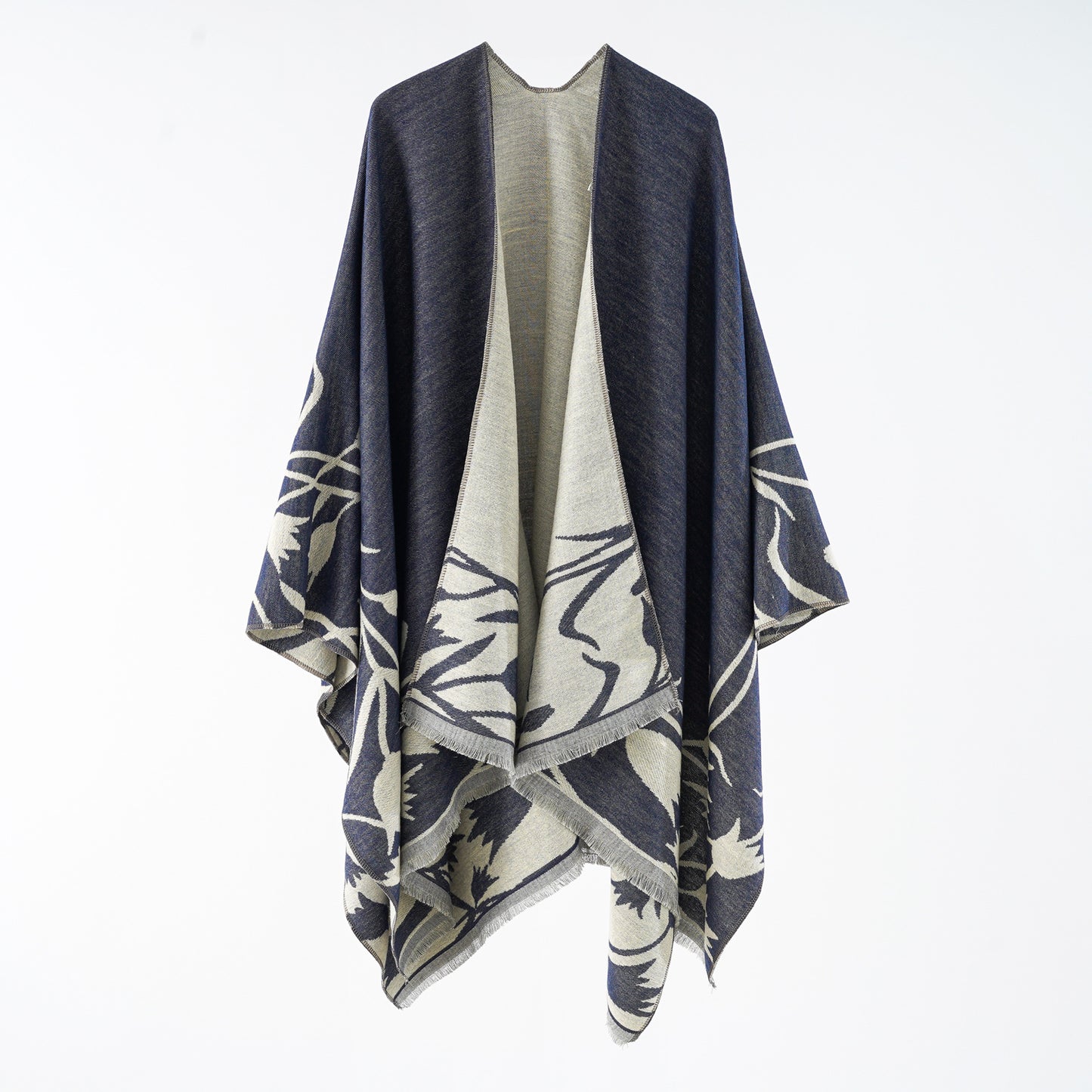 Women Double Sided Loose Shawl Jacquard Split Thickened Warm Split Shawl Popular Cape