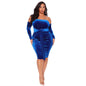 Plus Size Women Sexy off-Shoulder Solid Color  Dress Bandage Nightclub Dress