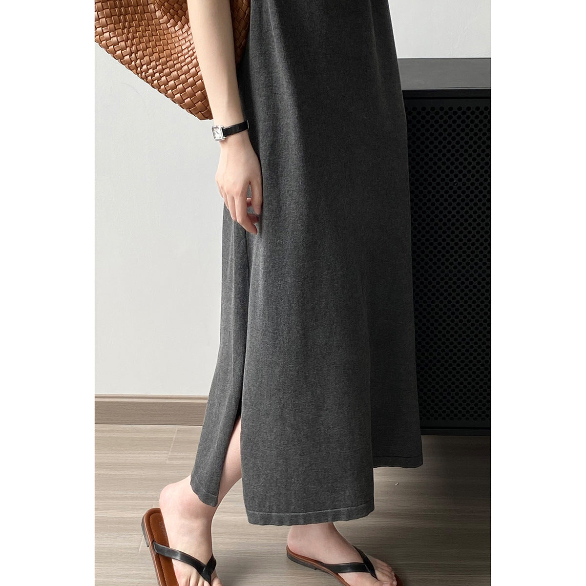 Round Neck Vest Dress Women Summer Loose Sleeveless Mid Length Dress