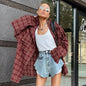 Autumn Retro Red Scottish Plaid Vintage Shirt Women Casual Loose Long Sleeve Shirt