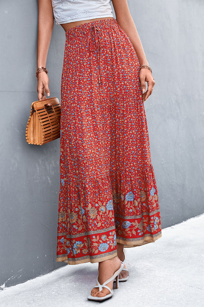 Women Clothing Spring Summer High Waist Floral Long Skirt