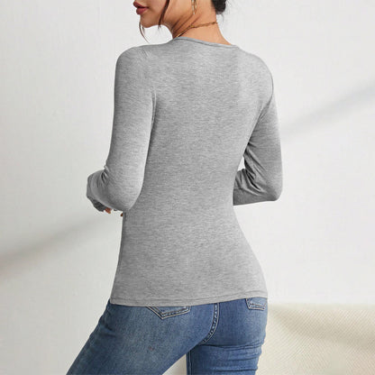 Women Clothing Minimalist Design Square Neck T shirt Fall/Winter Slim All Match Slimming Bottoming Top