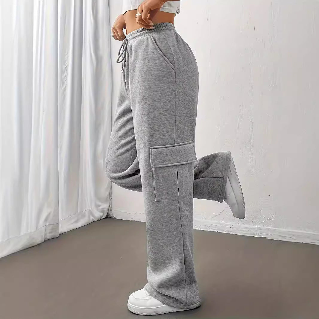 Gray Overalls Women Autumn Winter Casual Sports Pants Loose Wide Leg Pants Women