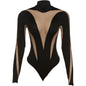 Summer Women Clothing Sexy Casual Mesh Stitching High Waist Long Sleeves Tight Jumpsuit