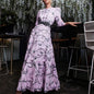 Autumn Socialite Round Neck Niche Design High Waist Slimming Printed Maxi Dress Women