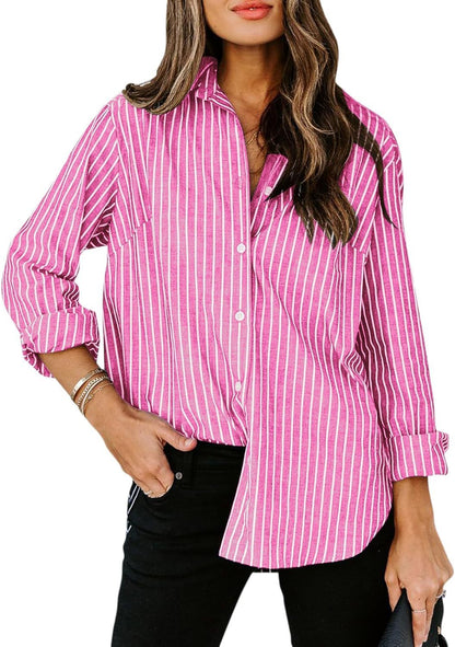 Women Clothing Casual Striped Long Sleeve Button Shirt Women