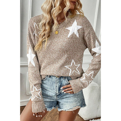 Winter Pattern Pullover Women Casual Loose Shoulder Knitted Long Sleeved Top Women