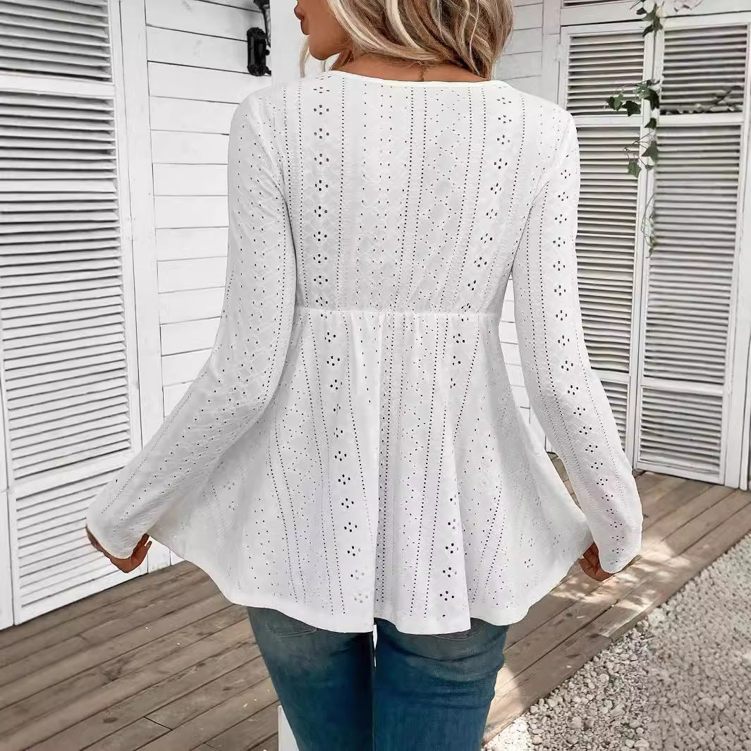 Autumn Winter Elegant Ladies Solid Color V neck Stitching Lace Long Sleeve T shirt Top Women Clothing