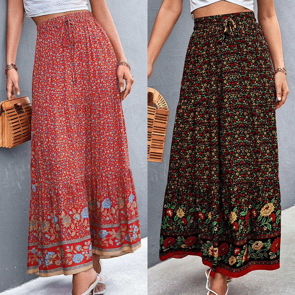 Women Clothing Spring Summer High Waist Floral Long Skirt