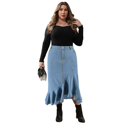 Plus Size Women Clothing Denim Fit Long Skirt