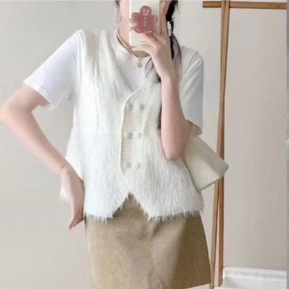 Celebrity Knitted Vest Women Autumn Elegance Sleeveless V neck Stitching Cardigan Vest Coat Women