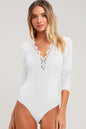 Women Striped Sexy V neck Lace Edge Long Sleeve Autumn Wear One Piece T Back Base