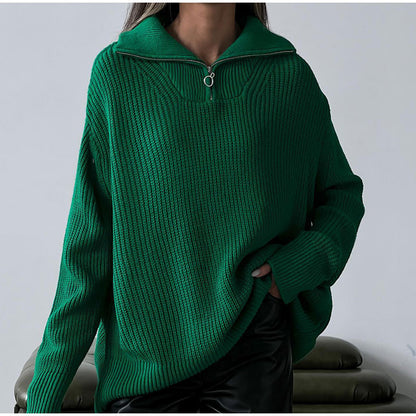 Zipper Sweater Pullover Knitted Loose Casual Women Clothing Women  Autumn Winter