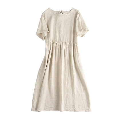 Artistic Cotton Linen Dress Summer Back Strap Japanese Simple Loose Slimming Dress
