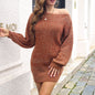 Women Clothing Autumn Winter off Shoulder Lantern Casual Loose Sweater Dress