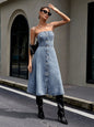 Women Clothing Waist Controlled Tube Top Slimming Denim Large Swing Dress