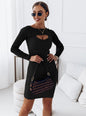 Women Dress round Neck Hollow Out Cutout out Chest Flattering Fashionable Autumn Winter Solid Color Dress