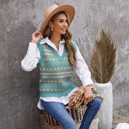 winter Sweater Vest Women Casual Loose V-neck Pullover