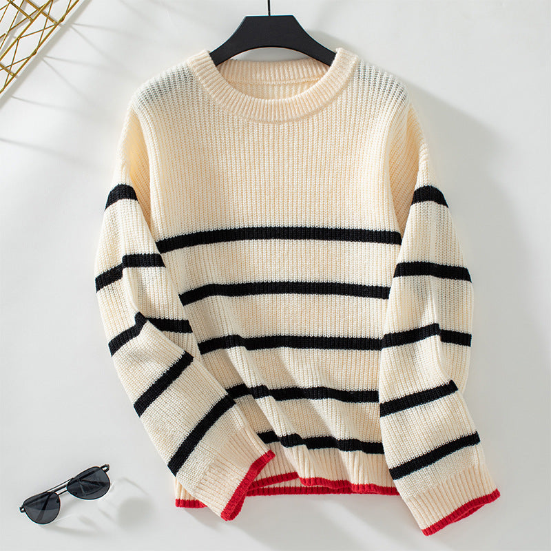 Contrast Color Striped Pullover Women Sweater Women Autumn Winter Casual Long Sleeved Sweater Women