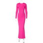 Women  Clothing Summer Sexy V neck Slim Pleated Solid Color Long Sleeve Dress