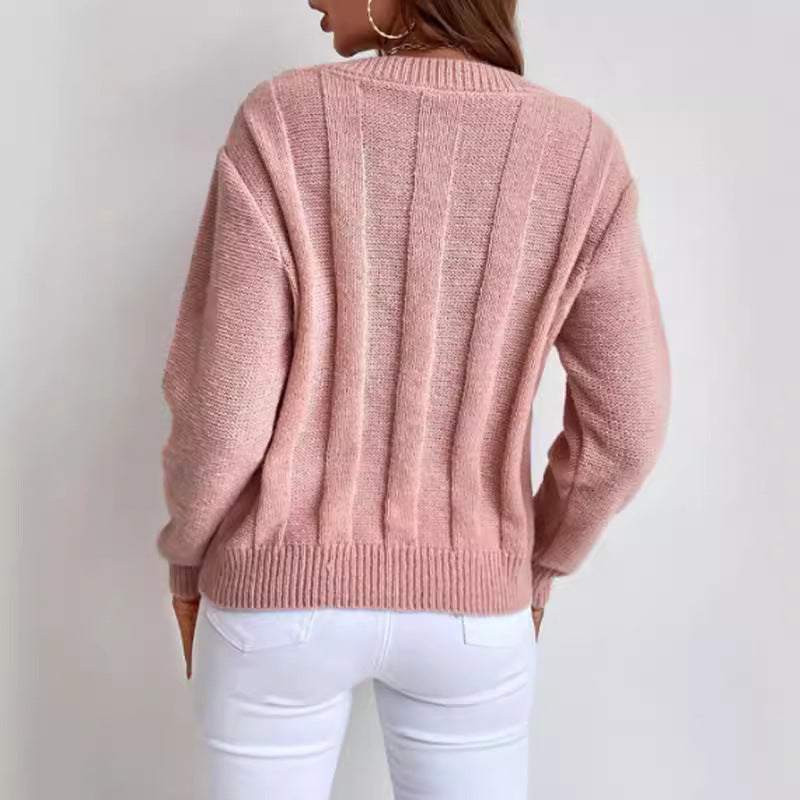 Women Pullover V neck Sweater Autumn Winter Long Sleeved Sweater Loose Knitted Top