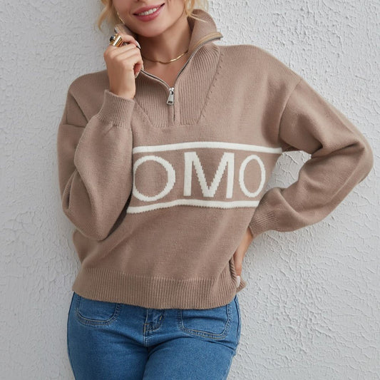 Collared Sweater Women Autumn Winter Russian Series Letter Graphic Sweater Women Trendy Sweater