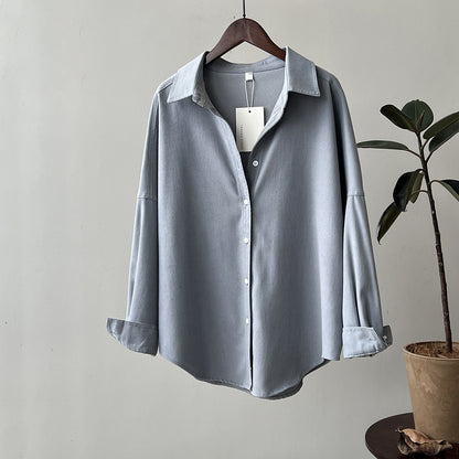 Vintage Brushed Shirt Women Spring Loose Long Sleeves Shirt