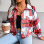 Spring Autumn Polo Collar Single Breasted Plaid Woolen Coat Women Long Sleeve Blouse Tide