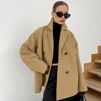 Autumn Winter Woolen Coat Collar Loose Thick Coat Office All Matching Women Wear