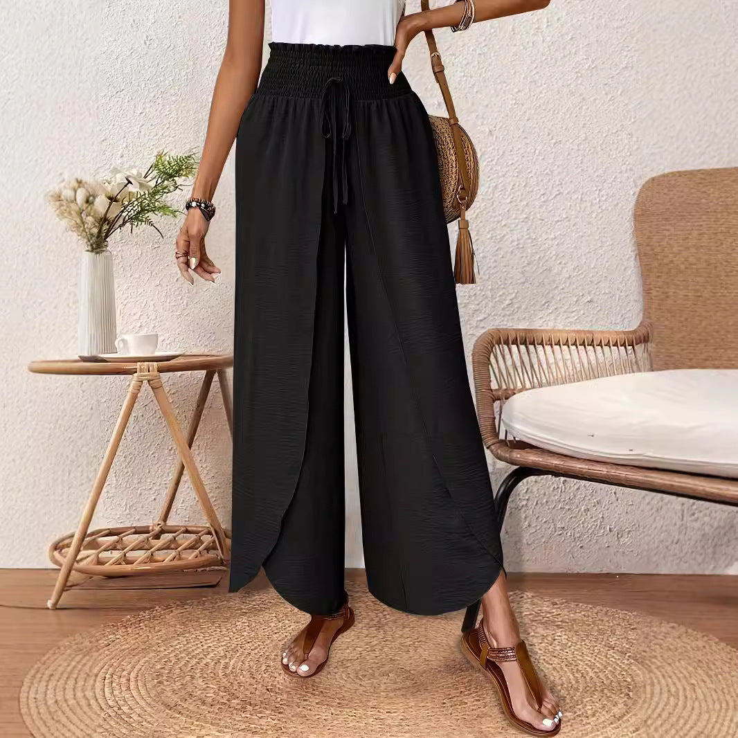 Office Elastic Waist Irregular Asymmetric Feet Wide Leg Casual Pants Women Solid Color Baggy Straight Trousers Women Pants Children