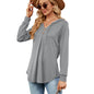 Autumn Winter Solid Color V neck Button Hooded Loose Long Sleeves Sweater Women