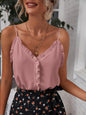 Summer V-neck Strap Women T-shirt Pullover Ruffled Vest Backless Top