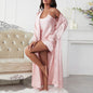 Imitated Silk Pajamas Sexy Lace Bathrobe Slip Nightdress Two Piece Women Artificial Silk Nightgown