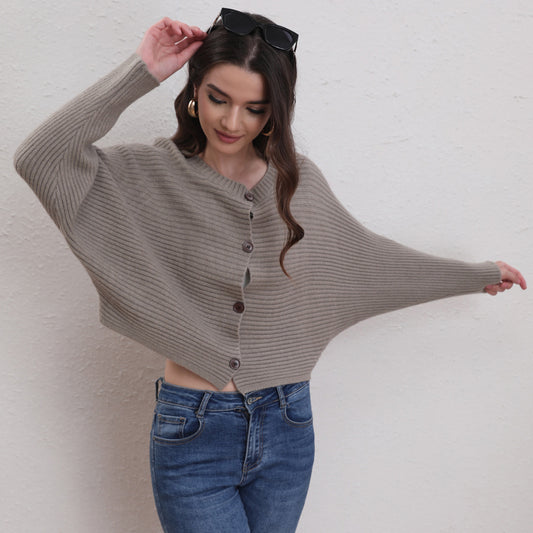 Women Clothing Women Batwing Sleeve Knitted Button Cardigan Top Casual Sweater Women