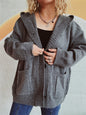 Autumn Winter V neck Knitted Cardigan Retro Pocket Hooded Sweater Women Clothing Loose Top Coat