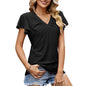 Summer Solid Color Double Sleeve V neck Loose Short Sleeve T shirt Top Women