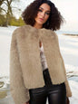 Autumn Winter Slippers O neck Short Coat Faux Fur Coat Women Solid Color Street Casual