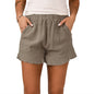 Solid Color Loose Pockets Casual Pants Summer Ruffled Hem Short Shorts Women