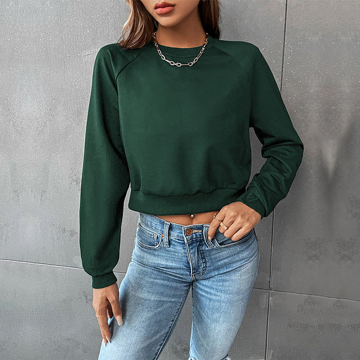 Autumn Winter Women Clothing Long Sleeve round Neck Solid Color Hoodie Women