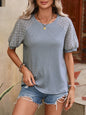 Women Clothing Top Lace Patchwork Round Neck T shirt