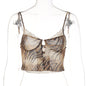 Women Clothing Summer Mesh Printed V neck Lace Crop Top Spaghetti Strap Small Vest