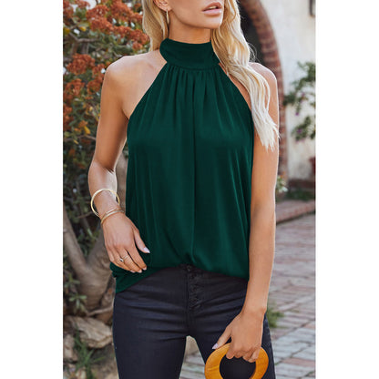 Summer Solid Color Sleeveless Halter Top Women Casual Pullover Vest