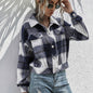 Thickened Long-Sleeved Plaid Top Loose Casual Shacket Plush Plaid Single Breasted Shacket Jacket Coat Women