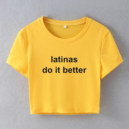 Latinas Do It Better Street Internet Famous Trendy Short Slim Fit Short Sleeve Summer